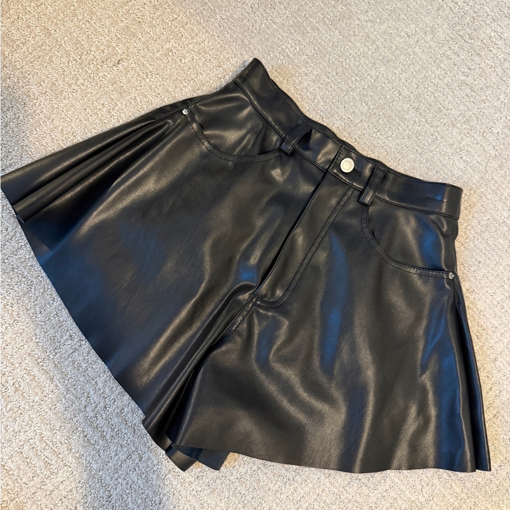 WeWoreWhat Black Faux Leather Skort